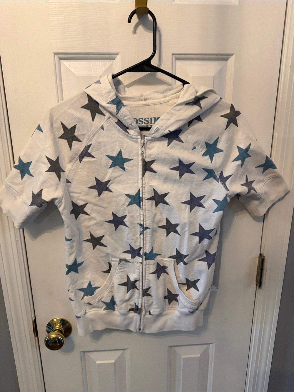 Mossimo Supply Co. White Zip Hoodie with Blue & Gray Star Print